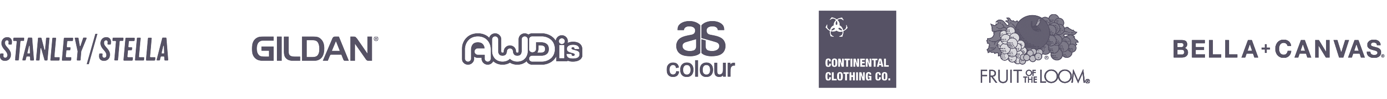 Stanley/Stella, Gildan, AWDis, AS Colour, Continental Clothing, Fruit of the Loom, Bella+Canvas